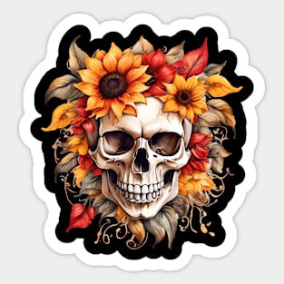 Skull & Sunflower Fusion in Red and Yellow Sticker